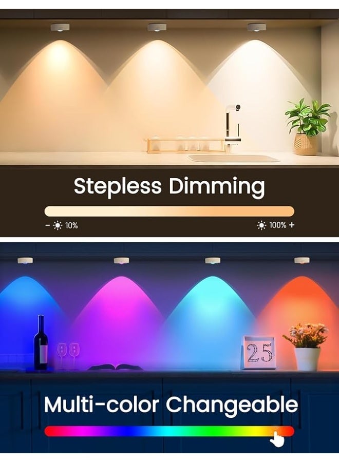 MERTTURM Under-Unit Light Cabinet Lighting LED Colour Changing with Remote Control, 3 Colour Temperatures & RGB LED Spotlights Dimming, USB Rechargeable Spot Battery Display Case Lighting, Magnetic - Image 5